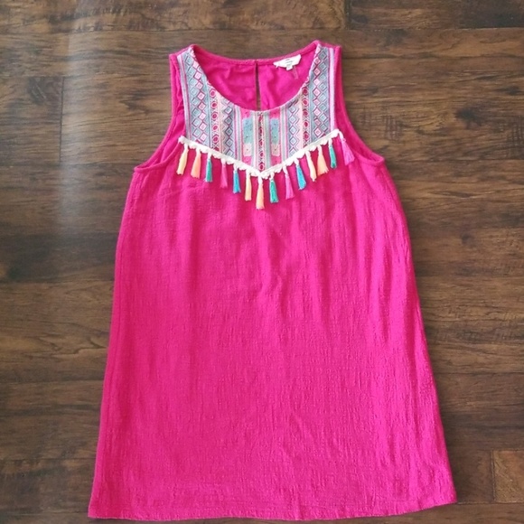 entro Dresses & Skirts - ENTRO Embroidered Tassel Dress Pink
